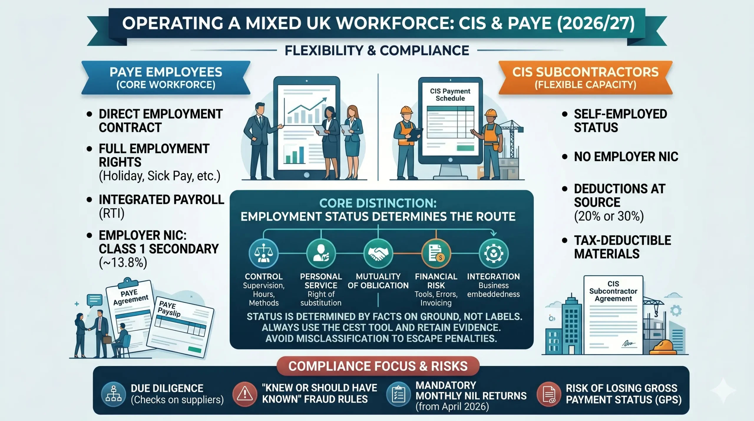 Operating Mixed CIS and PAYE Workforces in the UK: Rules, Risks & Compliance 2026/27